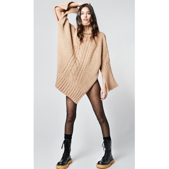 Smythe Turtleneck Blanket Sweater / Medium / Camel Oversized Chunky Knit Long - Picture 2 of 11